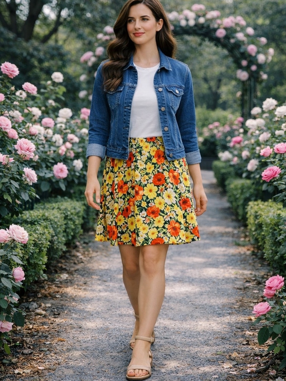NWT Floral A-Line Skirt in Yellow & Red